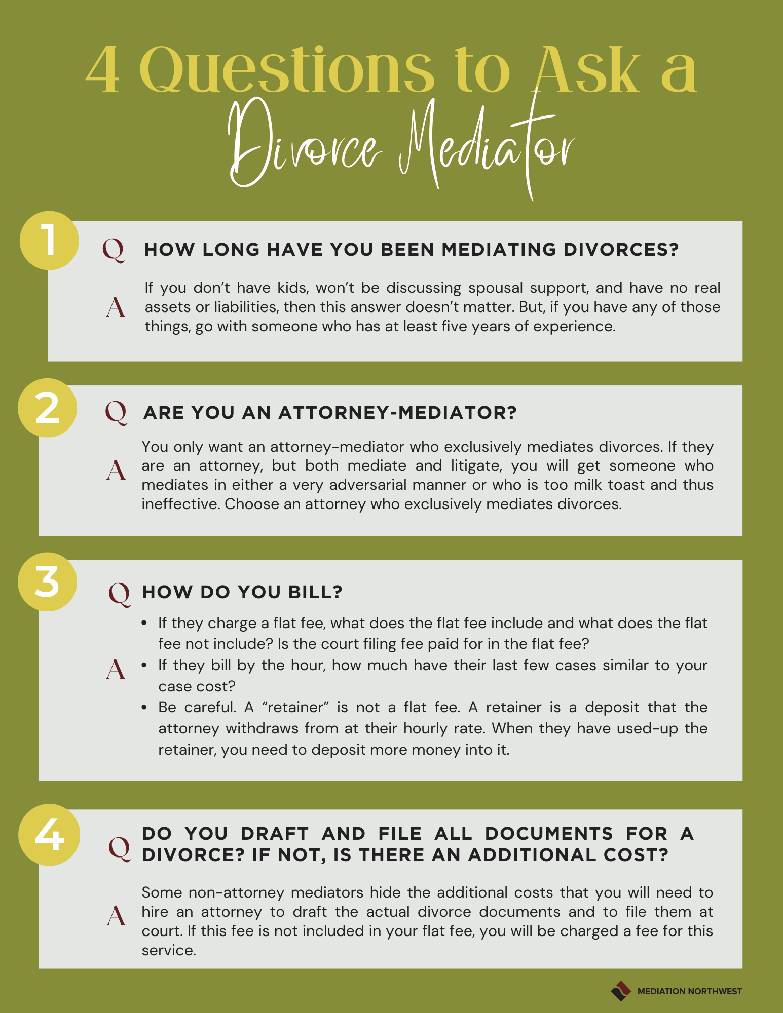 Four Questions to Ask a Divorce Mediator